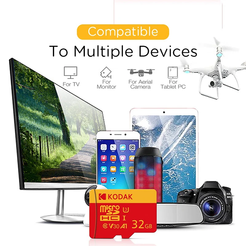 Фото Карта памяти KODAK Micro SD U3 V30 128 ГБ 256 ГБ 64 ГБ TF Card 4K, высокоскоростная, до 100 МБ/с, для телефона, камеры, дрона №2