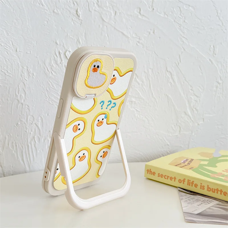 

Embroidered Double Stand Cute Duck Phone Case Cover for IPhone 11 12 13 14 Pro X XR XS Max Shockproof Case for IPhone 14 Cases