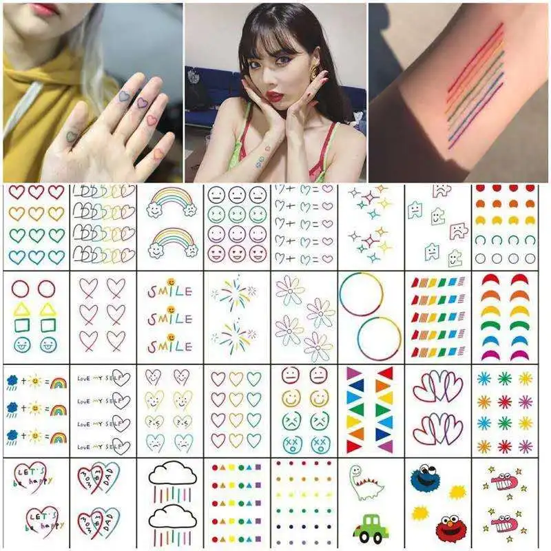 

Новые модные татуировки, водостойкие стойкие татуировки, наклейки, временные татуировки для девочек и студентов, смайлик, молния, имитация ...