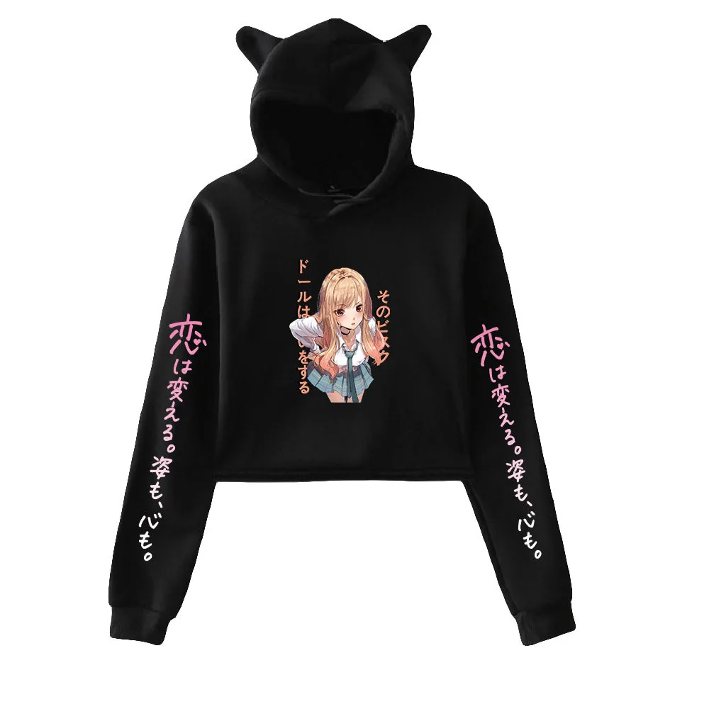 

Hoodie Women Anime My Dress Up Darling Women's Crop Top Hoodies Hooded Sweatshirts Long Sleeve Short Sportswear Female Pullovers