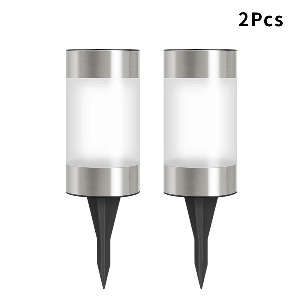 

2pcs Cylinder LED Stainless Steel Lawn Patio Ground Mount Night Lamp Home Decor No-Wire Super Bright Garden Solar Lights Mini