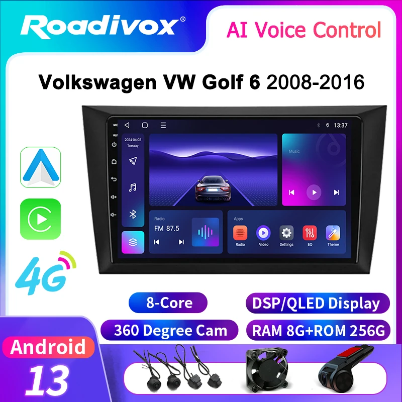 Автомагнитола roadivox на Android для Volkswagen VW Golf 6 2008 2016 с GPS-навигацией видеоплеером