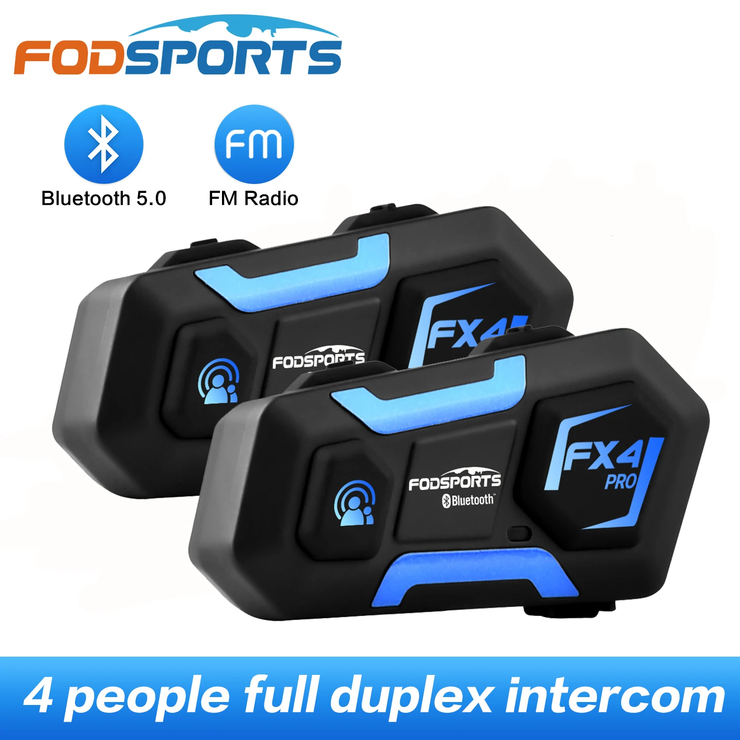 

Fodsports FX4 Pro for 4 Riders Intercom Motorcycle Bluetooth5.0 Intercomunicador Moto Helmet Headsets with FM Radio Interphone