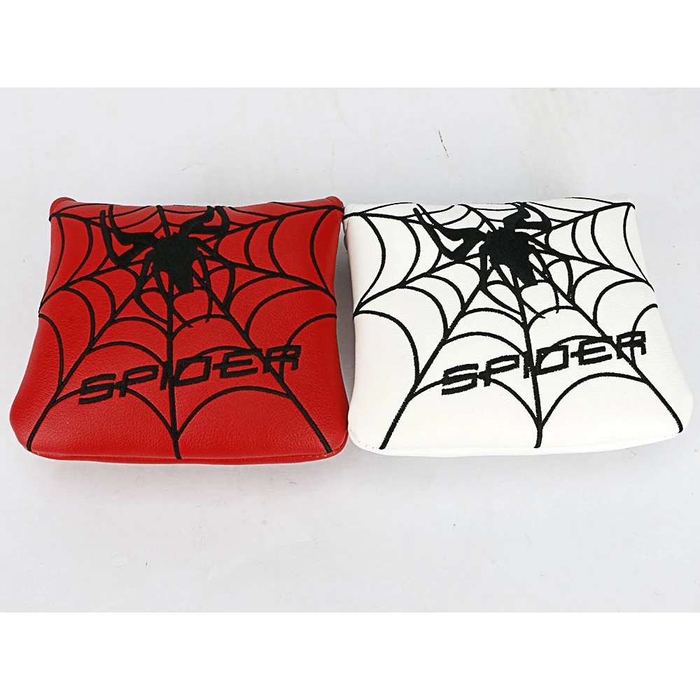 

Spider Embroidery Pattern Golf Putter Cover PU Leather Large Mallet Golf Head Cover Magnetic Closure Golf Head Cover