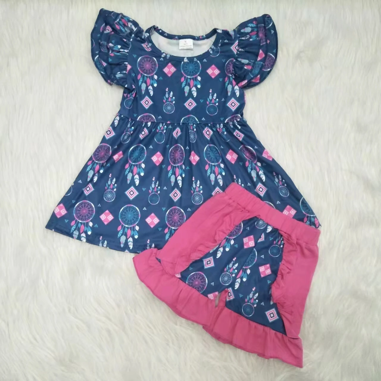 

new arrival fashion kids clothing 2 piece cute flutter sleeve top and shorts toddler girl clothes set summer outfit