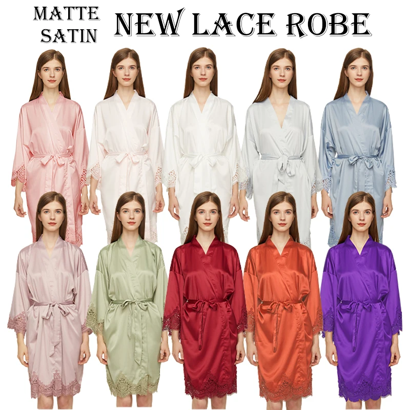 Sage Green Bridesmaid Robes Matte Satin Robe Team Bride Lace Robe Polyester Godmother Night Wedding Robe Fashion Dress Women