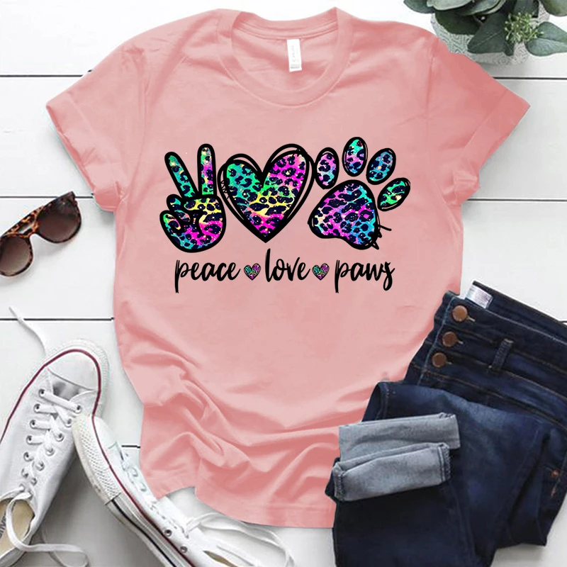 

Peace Love Paws Printed T Shirt Women Short Sleeve Casual Summer T-shirts Graphic Tee Casual Tops Female Clothes Streetwear Men