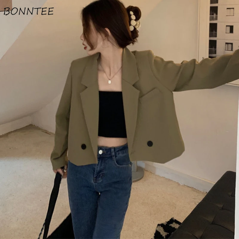 Женский укороченный пиджак новая весенняя одежда в Корейском стиле двубортная