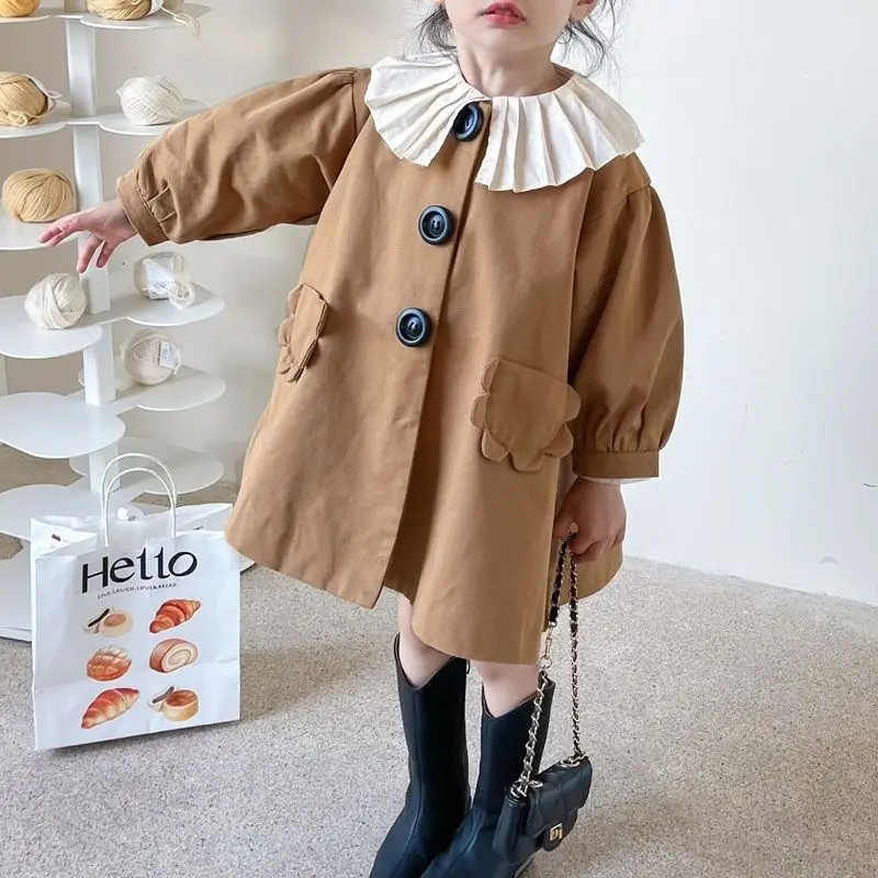 

Sleeve Girls Korean Autumn Long Trench Jacket Kids For Top Jackets Girls Floral Kids Loose Girls Coat