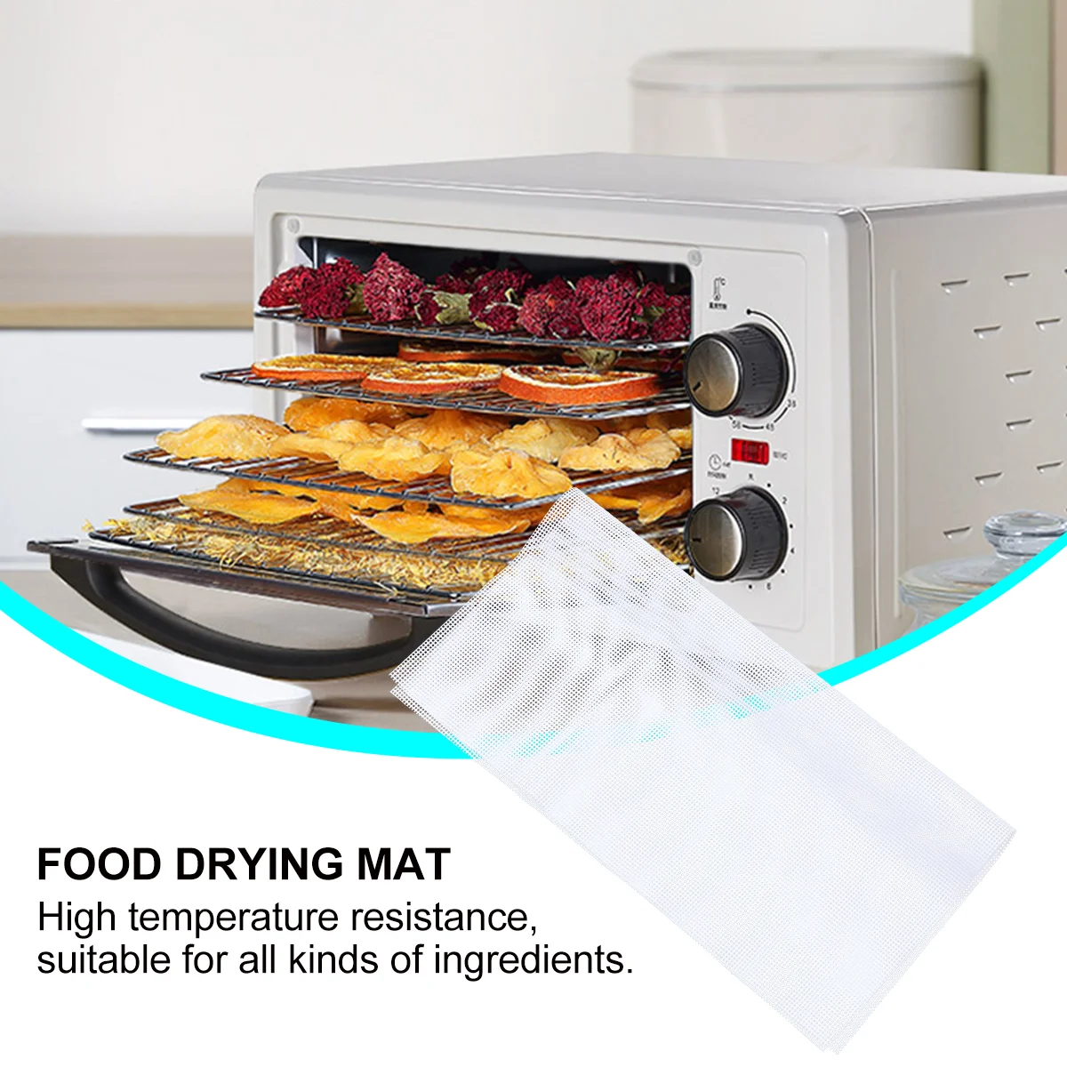 

5Pcs Slicone Dehydrator Sheets Non- Reusable Dryer Mats Mesh Fruit Dryer Pad Cooking Liners for Kitchen Home 40x40CM ( White )