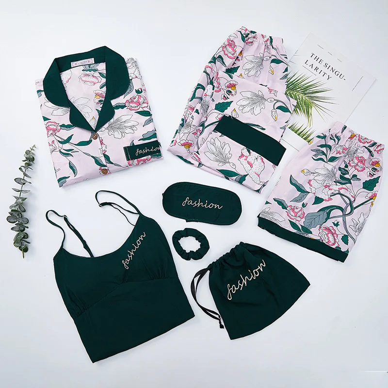 Autumn Pajamas Set Sexy Sleepwear Women Flower Print Full-Sleeve Pyjama Women's 100%Cotton Fashion Homewear Clothes