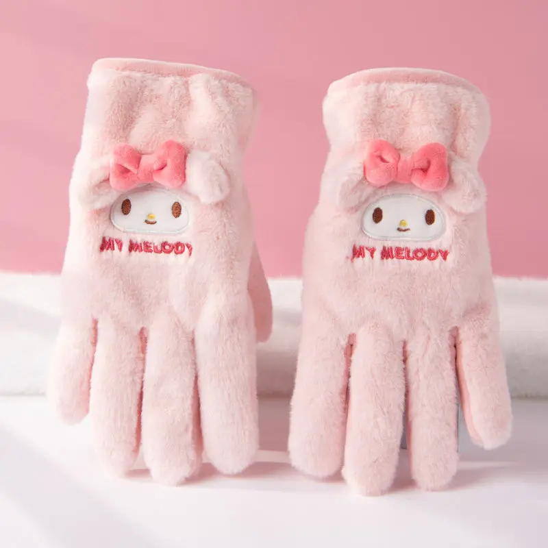 

Sanrio Children's Gloves Mymelody Kawaii Kuromi Pochacco Plush Cute Winter Plus Fleece Thick Warm Gloves for Boys and Girls