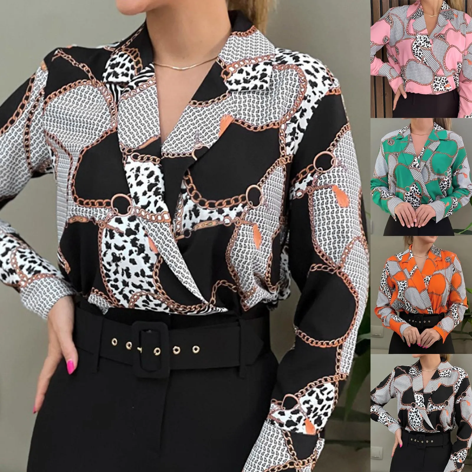 Женская осенняя свободная шифоновая блузка пуловер с длинными рукавами и