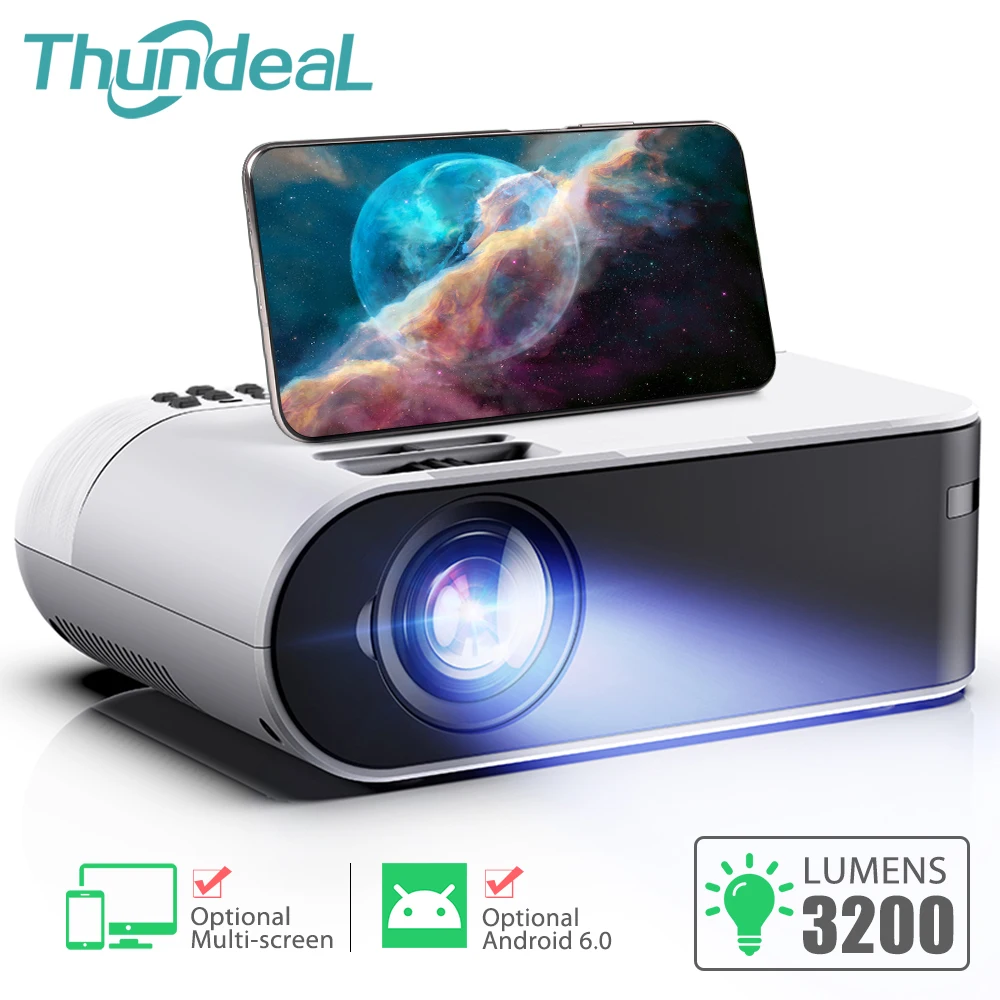 

TD60 Mini Projector Portable WiFi Android 6.0 1080P Video Proyector Home Theater Projectors 3200 Lumens Smart 3D Beamer Cinema