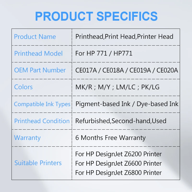Для HP 771 печатающая головка DesignJet CE017A CE018A CE019A CE020A для Designjet Z6200 Z6600 Z6800 | Компьютеры и