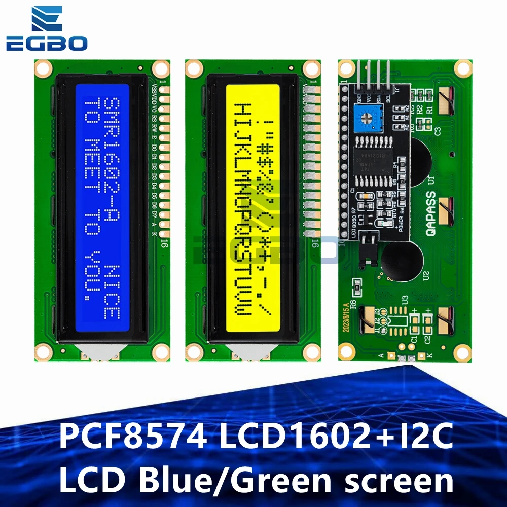 Плата адаптера EGBO LCD 1602 + I2C Модуль синий/зеленый экран PCF8574 IIC/I2C