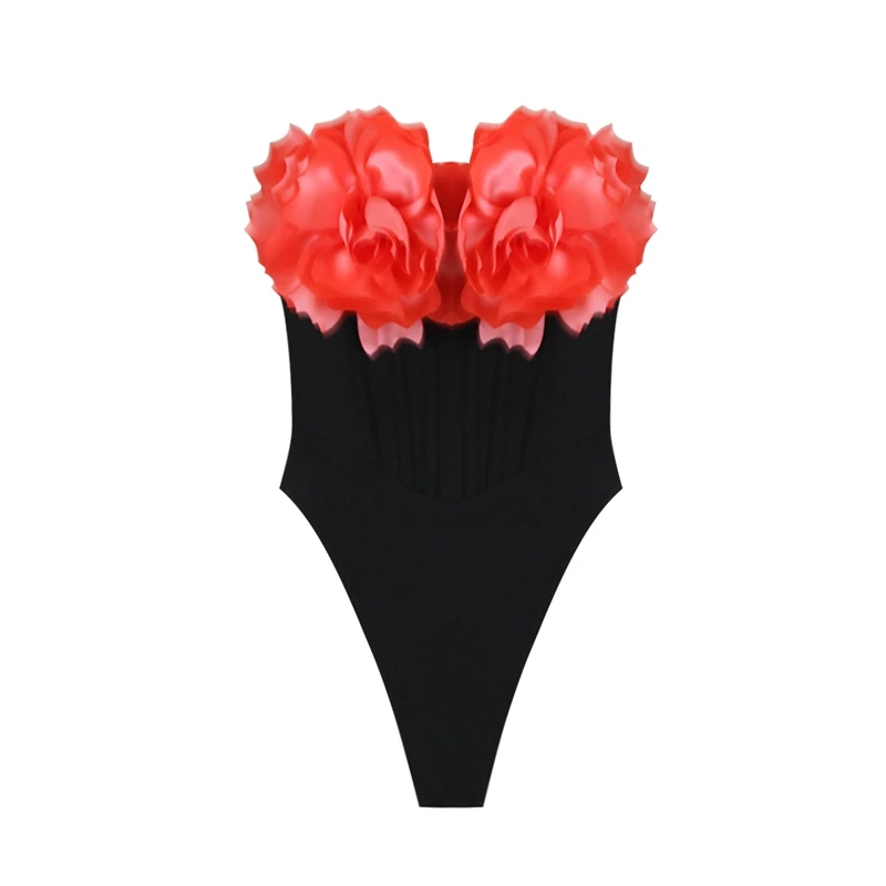 MSMUSI 2024 новая мода женское сексуальное боди без бретелек с 3D цветочным принтом в