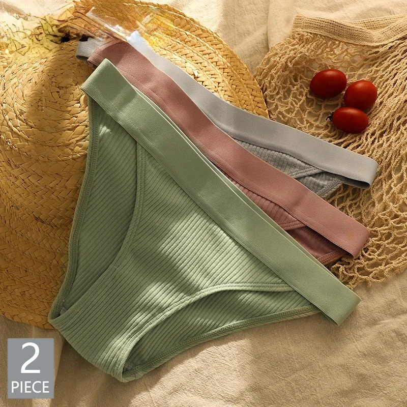 

2 Pcs / Lot ! Cotton Panties Sexy Lingerie Low Waist Underwear Women Thongs Briefs M L XL
