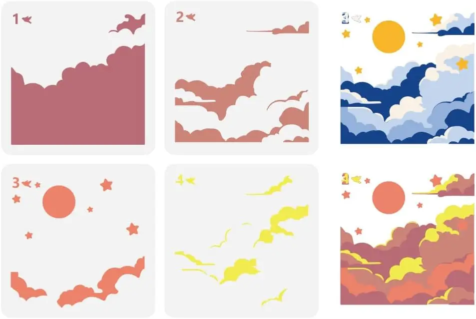 

Набор Из 4 Многоразовых Трафаретов Для Рисования В Стиле «облака», 15x15 См, Из ПЭТ, С Узорами «Звезды И Солнце»
