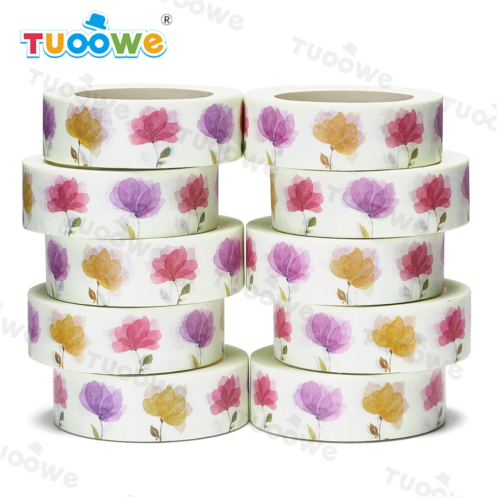 

NEW 10pcs/Lot 15mm x 10m Watercolor Flowers Floral Scrapbook Paper Masking Adhesive Washi Tape washi tape set designer mask