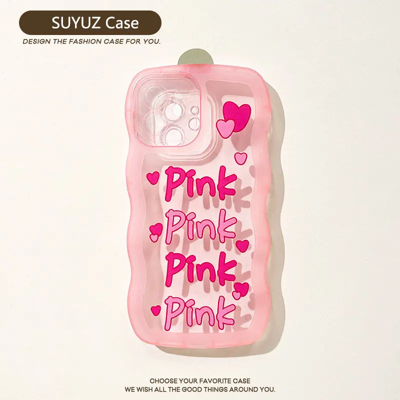 

Fashion Pink Heart Clear Phone Case For iPhone 14 13 12 11 Xs Xr Pro Max 8 7 6Plus Flowers Elegant Back Cover Transparent