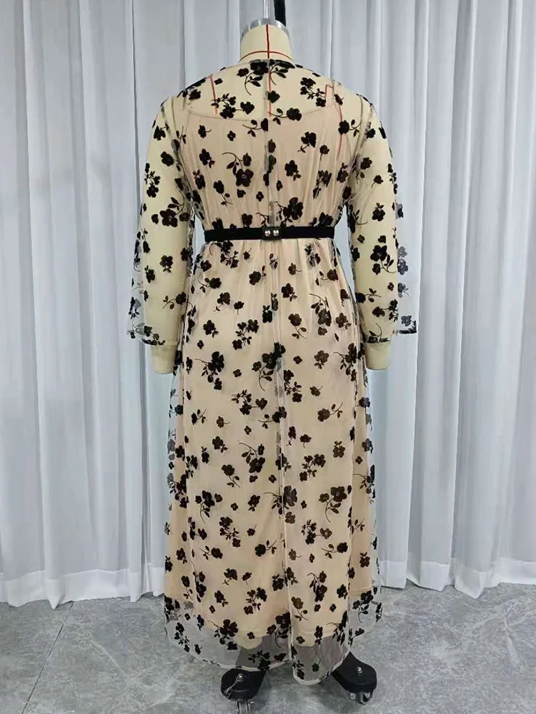 Plus Size Women's Dress 2023 New Large Round Neck Printed Long Sleeve Loose Dress Fashion Elegant Casual Robe Female Clothes