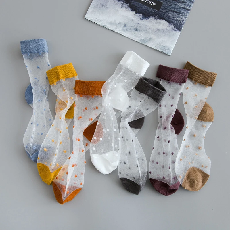 

1Pair Invisible Short Socks Elastic Hosiery Candy Color Socks Silk Polka Dot Mesh Transparent Casual