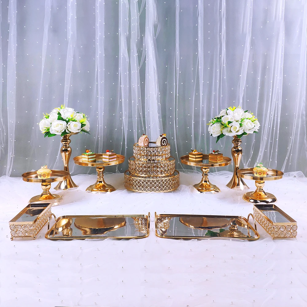 

9-10pcs/set European Style Crystal Cupcake Plate Metal Wedding Cake Stand Rack Set Holiday Party DisplayTray