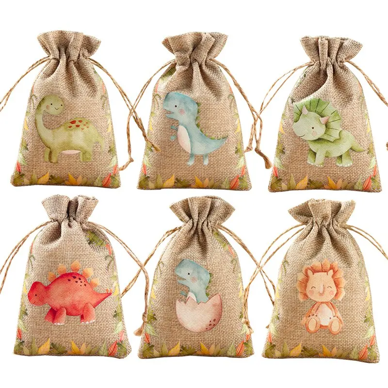 

6pcs Dinosaur Candy Gift Bags Dino Theme Kid Boy Girl First 1st 2nd 3rd Birthday Party Baby Shower Kindergarten Decoration Favor
