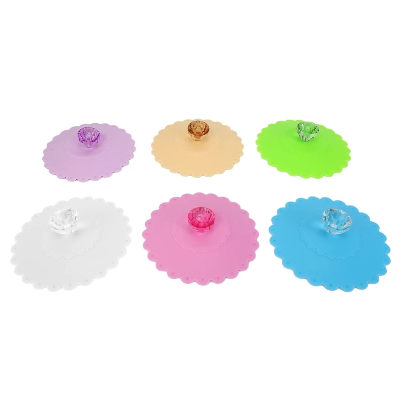 

Food Grade Creative Round Diamond Mug Cover(Set Of 6) Airtight Seal Silicone Drink Cup Lids Hot Cup Lids For Coffee Beer Mug Win