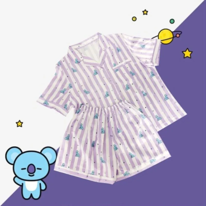 Фото Пижамы BTS с милым мультяшным принтом, домашняя одежда, летний новый изысканный комплект из футболки и шорт, подарок №4