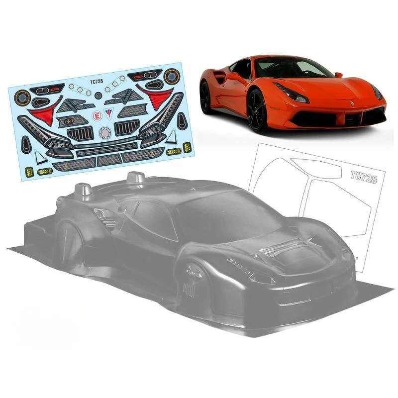 

1/12 488GT ONROAD корпус снаряды 208 мм гоночный кузов с хвостовым крылом и наклейка для радиоуправляемого дрейфа автомобиля