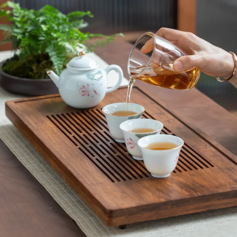 

Solid Chinese Wooden Tea Tray Decor Decoration Serving Decorative Tea Tray Drain Ceremony Set Plateau Bois Serving Trays Gift