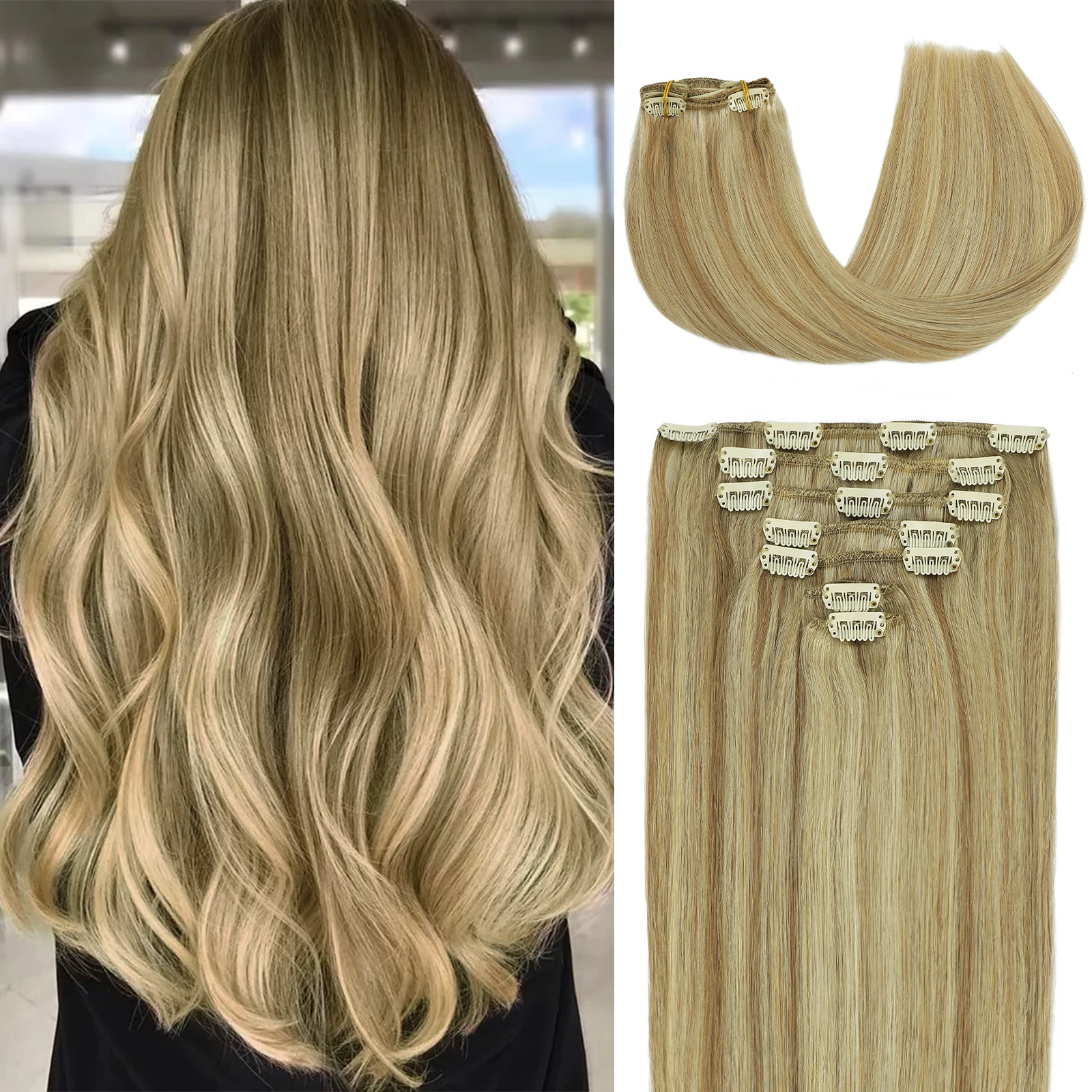 Straight Clip in Hair Extensions for Women Brazilian Human Hair Extensions 7Pcs Remy Hair Extensions Clip in Human Hair