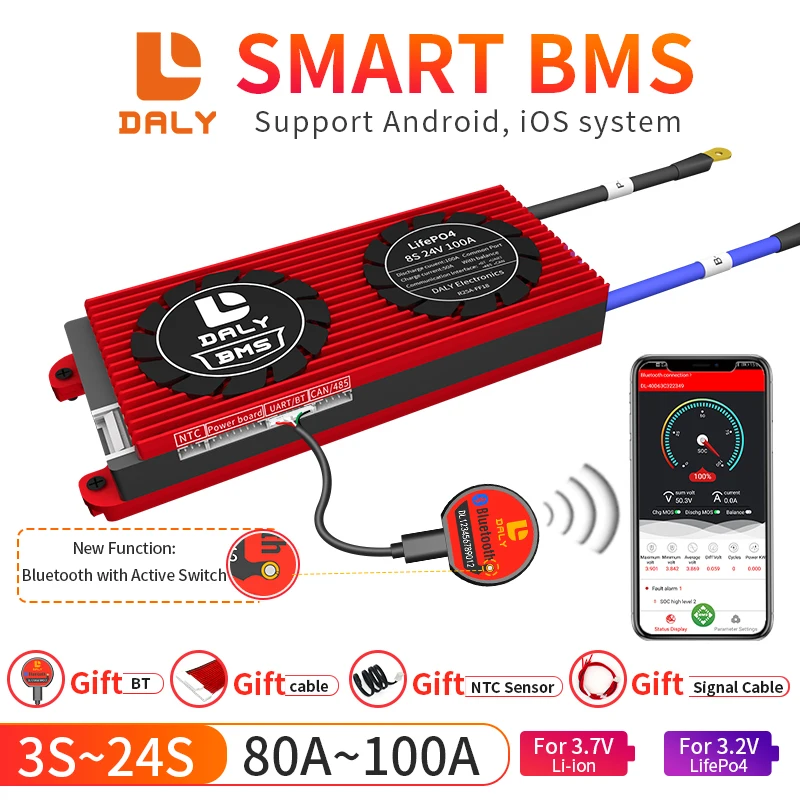 

Solar daly smart BMS 4S LifePO4 16S 12V 24V 36V 48V 60V 72V 80A 100A 100Ah 3S 7S 8S 10S 12S 13S 14S 20S 24S CAN bus BMS Board