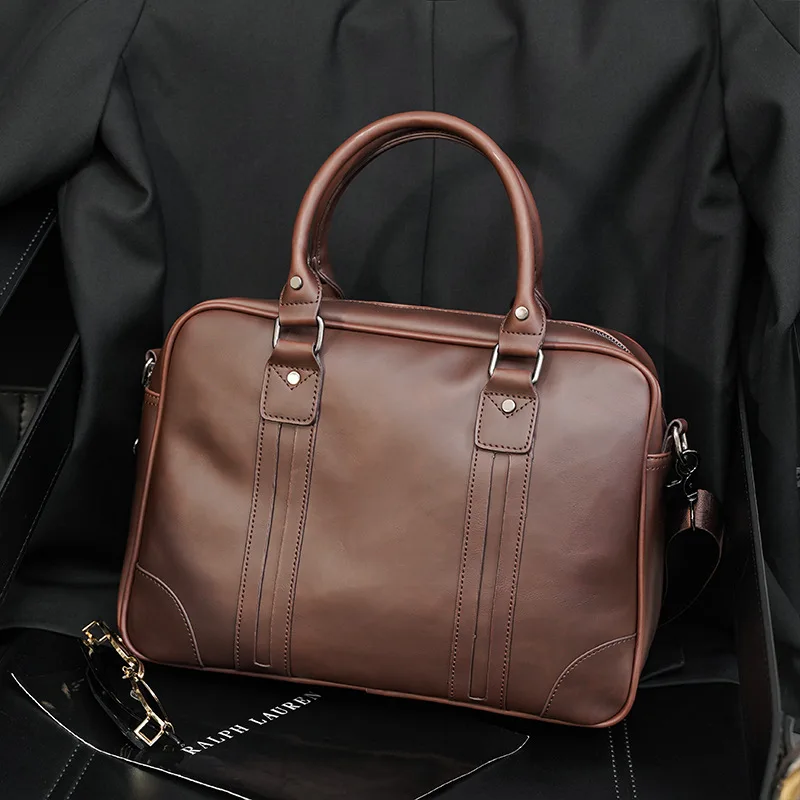 Business Leather Men's Briefcase Bag Retro Handbag High Capacity Shoulder Messenger Bag Computer Laptop Bag For Male