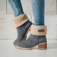 women winter fur warm boots ladies warm wool booties ankle boot comfortable shoes turned over edge casual women mid boots