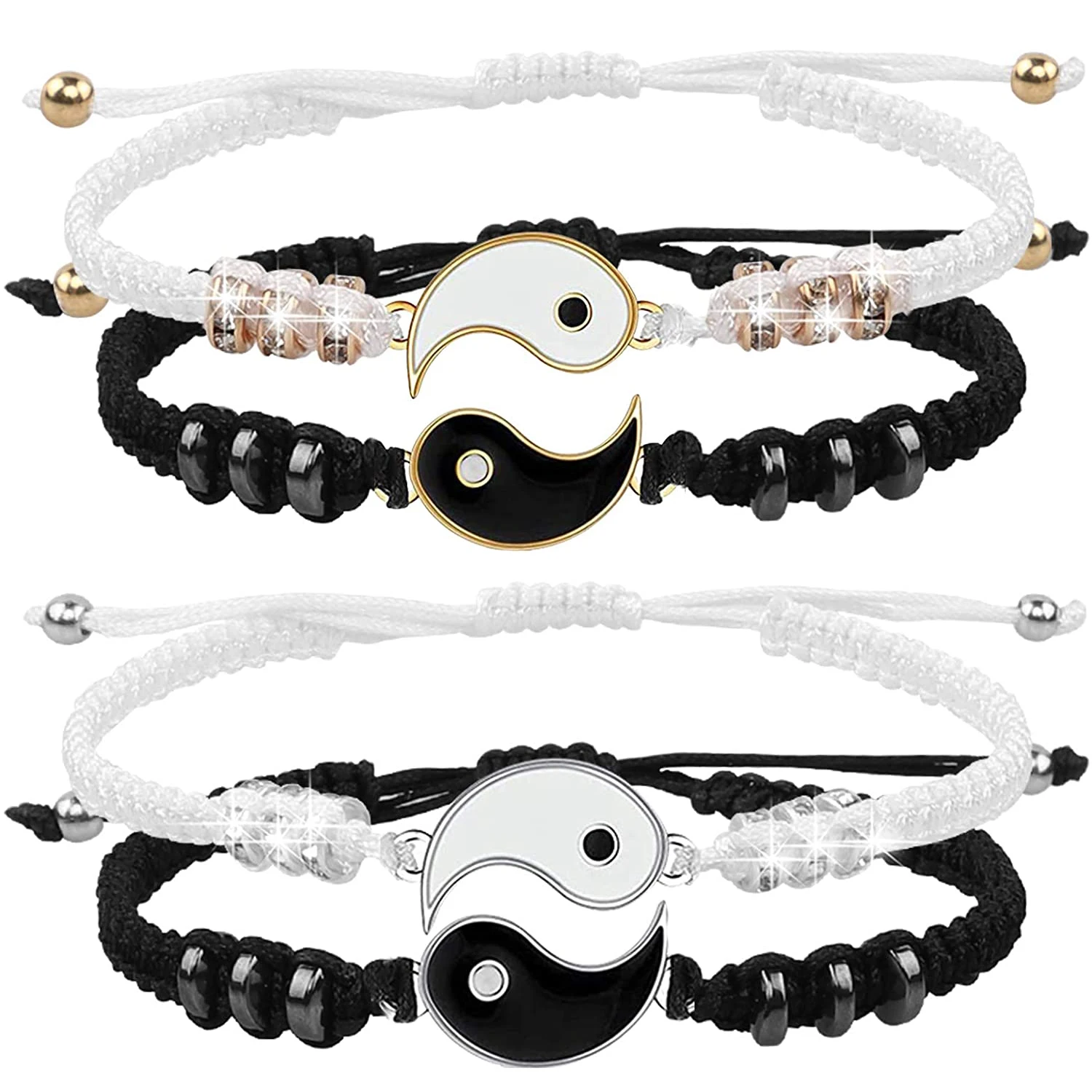 

Tai Chi Yin Yang Couple Bracelets Alloy Pendant Adjustable Braid Chain Bracelet Necklace Matching Lover Bracelets Necklaces Set