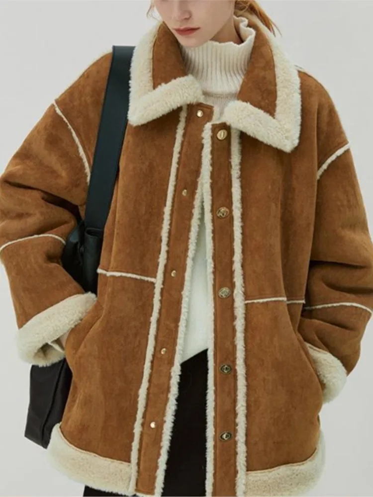 

Женское пальто из искусственной замши и овечьей шерсти; Коллекция 2022 года; Сезон осень-зима; Винтажная Меховая куртка; chaqueta peluda de invierno mujer abrigo gamuza mujer