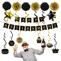 joymemo retirement theme party decoration black gold happy retirement letter banner paper pompom set for adult party supplies