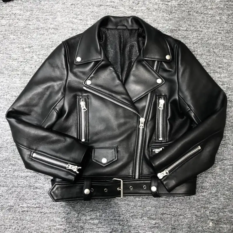 2022 New Autumn Women Pu Leather Jacket Woman Zipper Belt Short Coat Female Black Punk Bomber Faux Leather Outwear