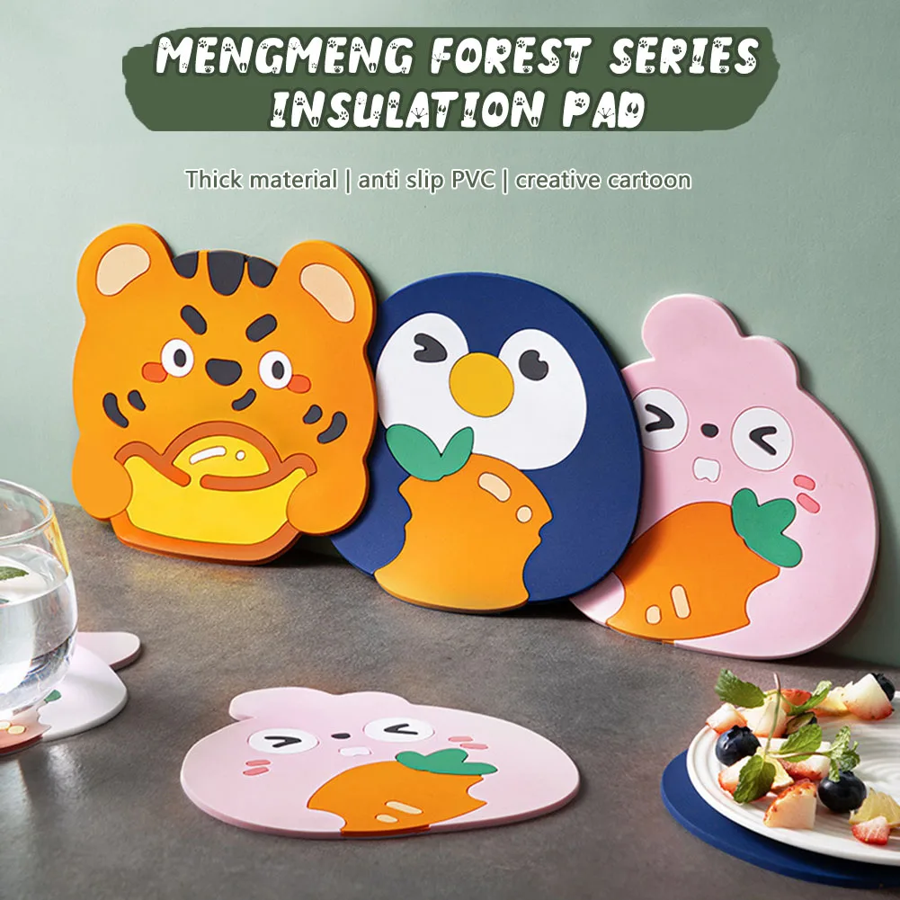 

Animal PVC Table Mat Cartoon Tiger Penguin Bunny Pattern Placemats For Children Kids Kitchen Dining Place Mats Pads