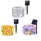 Светодиодная гирлянсветильник на солнечной батарее, водонепроницаемая уличная лампа-лента из медной и серебряной проволоки, декоративный шнурок с дистанционным управлением