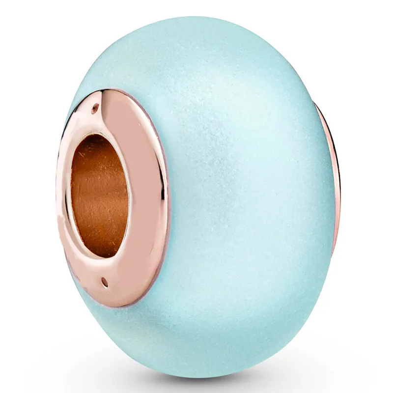 Новый серебряный подвесной чарм из 925-й пробы, матовый сине-розово-белый волнистый блестящий оттенки стеклянного бусинки Мурано для браслета Pandora Diy ювелирные изделия.