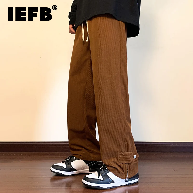 

B221 Winter Plush Thickened American High Street Zipper Corduroy Men Pants 2023 New Fashion Solid Color Wide Leg Male Trousers