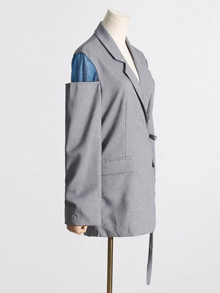 Женский блейзер со шнуровкой VGH повседневный Блейзер лоскутного покроя с