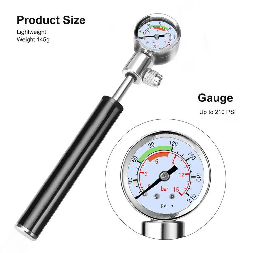 

High Pressure Meter Shock Bicycle Pump & Gauge Hand Bike Air Supply Inflator Set for Bike Tire Repairment Kit