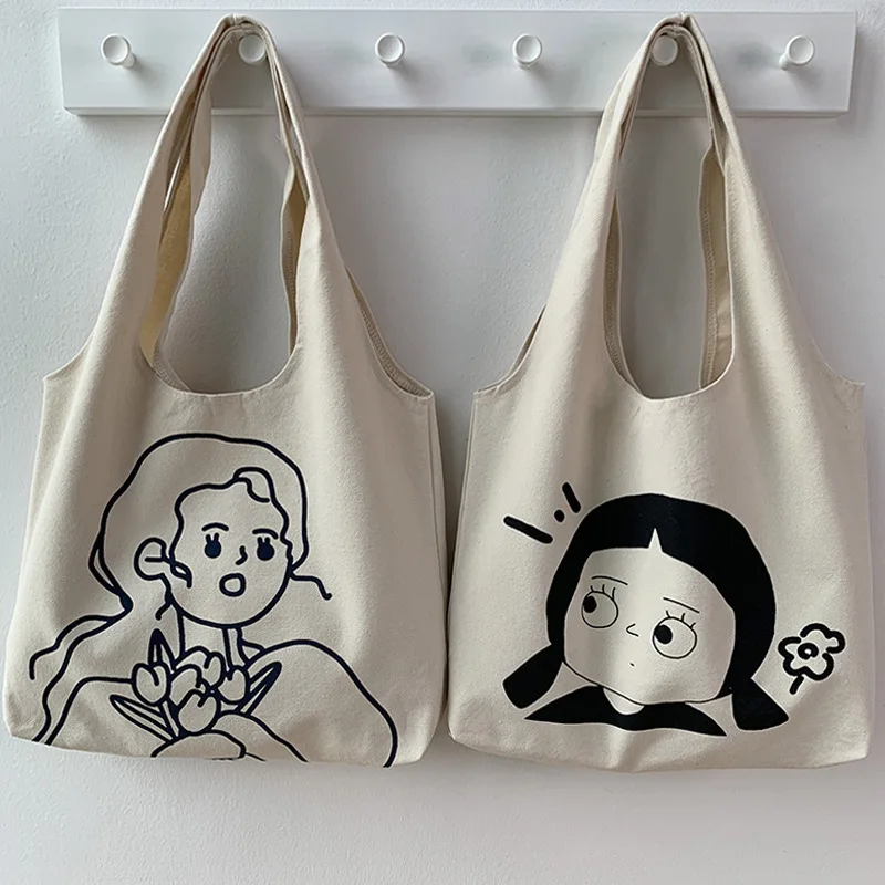 

Large Capacity Handheld Shoulder Bag Shopping Bag Simplecute Canvas Bag Schoolbag Girlfriend Nice Gifts Students Kawaii Presents