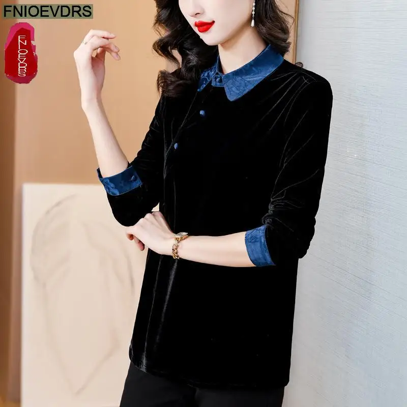 Блузка бархатная Женская на пуговицах Осень-зима