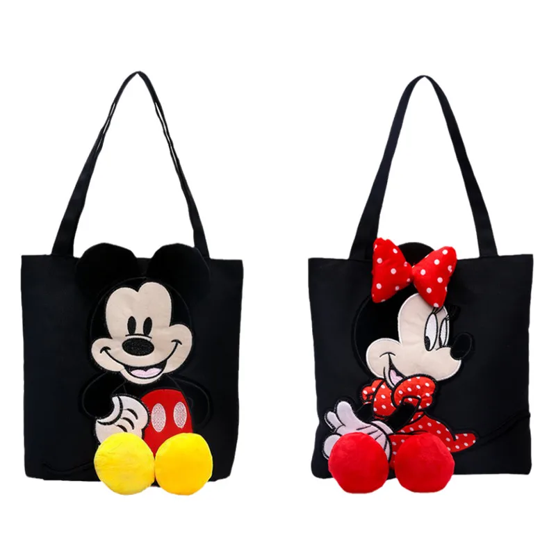 

Disney Anime Mickey Mouse Minnie Mouse Canvas bag 3D Plush Doll Shoulder Bag Cute Storage Bag Hand Bag Kids Tote Bag Gift